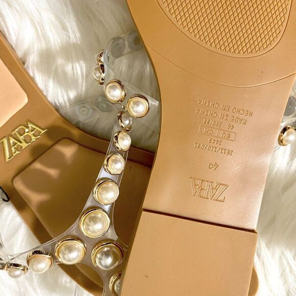 ZARA PEARLY VINYL SANDALS FLATS - Picture 6 of 8